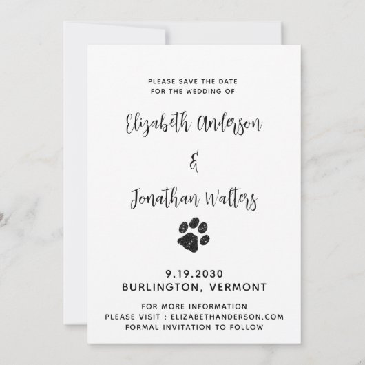 Dog of Honor Pet Wedding Dog Save The Date (Achterkant)
