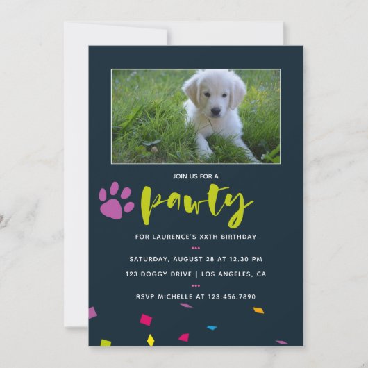 Dog of Puppy Birthday photoconfetti nodigt Kaart (Voorkant)