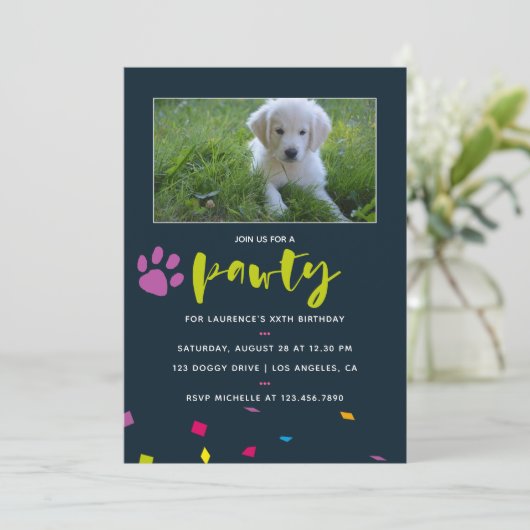 Dog of Puppy Birthday photoconfetti nodigt Kaart (Staand voorkant)