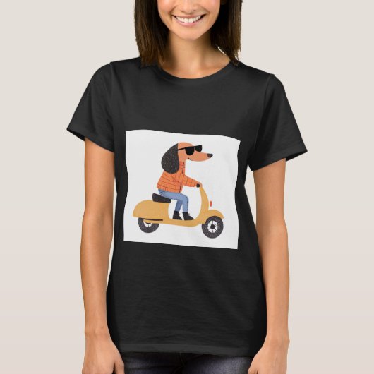 Dog on Scooter - Funny and Stylish Illustration T-shirt (Voorkant)