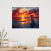 Dog on the Beach Watching the Sunset Poster (Keuken)