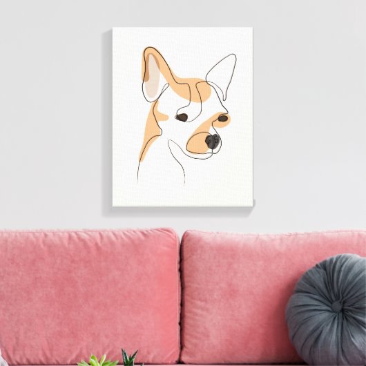 Dog One Line Tekening met kleur Canvas Afdruk (Insitu (Woonkamer))