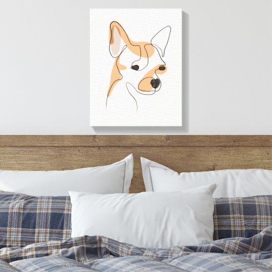 Dog One Line Tekening met kleur Canvas Afdruk (Insitu (Slaapkamer))