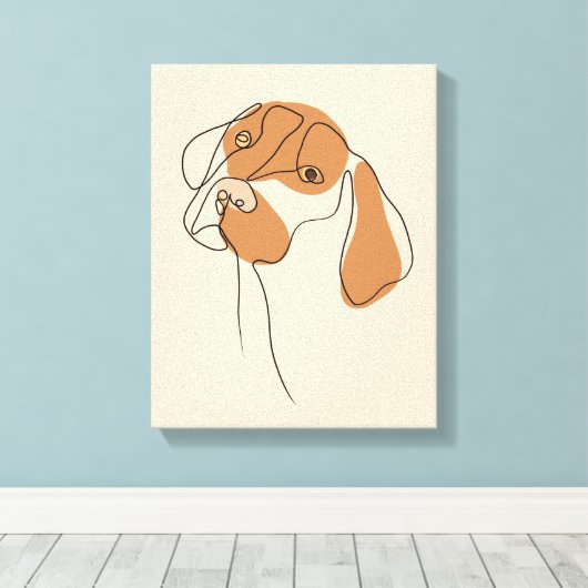Dog One Line Tekening met kleur Canvas Afdruk (Insitu (Houten vloer))