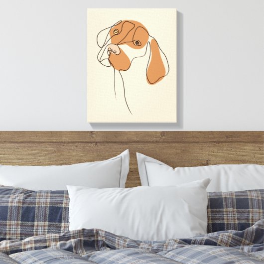 Dog One Line Tekening met kleur Canvas Afdruk (Insitu (Slaapkamer))
