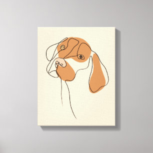Dog One Line Tekening met kleur Canvas Afdruk