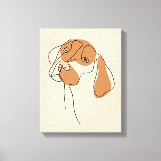Dog One Line Tekening met kleur Canvas Afdruk (Voorkant)