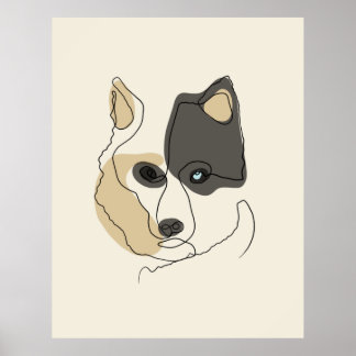 Dog One Line Tekening met kleur Poster