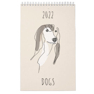 Dog One Line Tekeningen met kleur Kalender