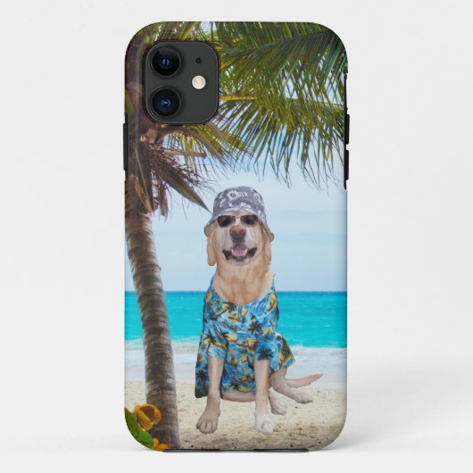 Dog op het strand in het Shirt van Hawaï Case-Mate iPhone Case (Achterkant)