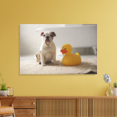 Dog op mat met plastic eend canvas afdruk (Insitu (Woonkamer))