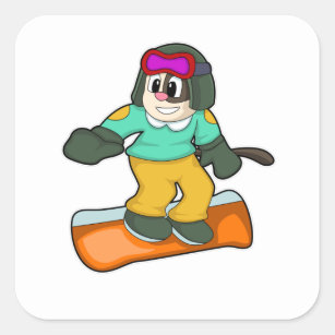 Dog op Snowboard Sports Vierkante Sticker