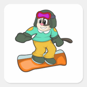 Dog op Snowboard Sports Vierkante Sticker