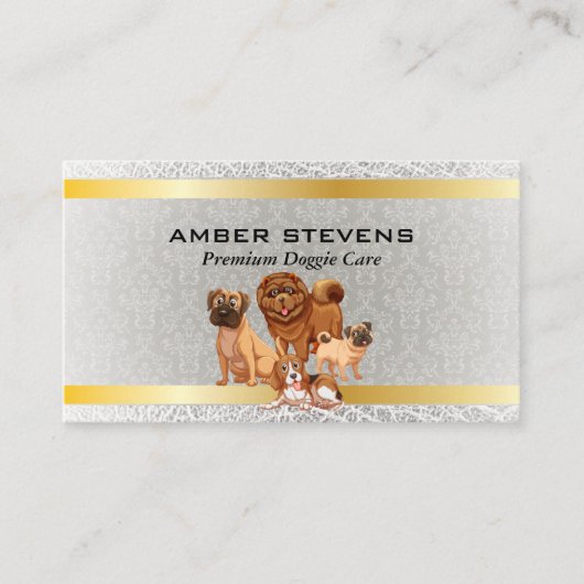 Dog Pack | Dierlijke diensten | Gold Damask Patter Visitekaartje (Voorkant)