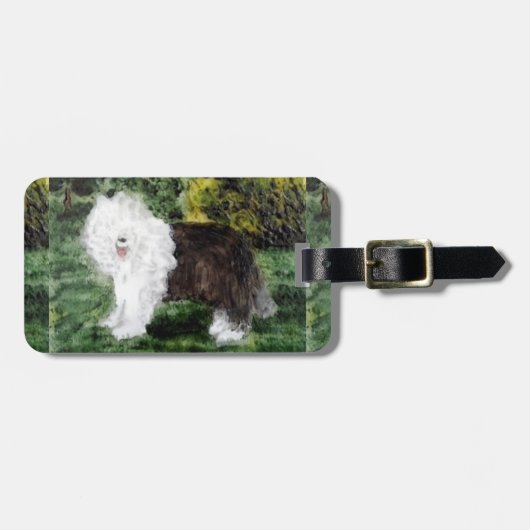 Dog Painting Old English Sheepdog Bagagelabel (Voorkant horizontaal)