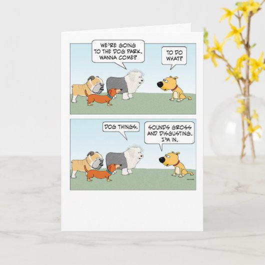 Dog Park Trip Birthday Kaart (Gele Bloem)