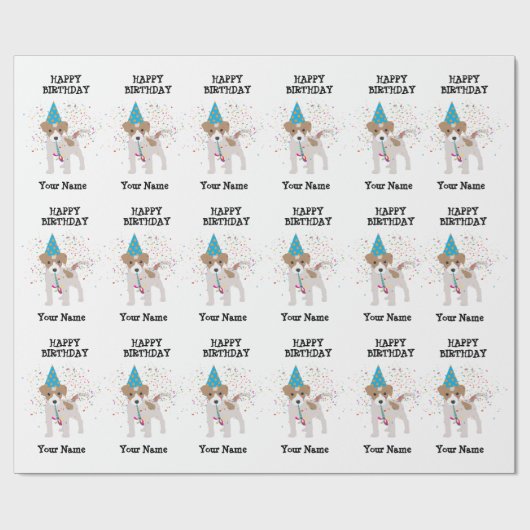 Dog Party - Animals op Birthday Party Name Cadeaupapier (Vlak)