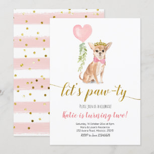 Dog Party Girl Chihuahua Invitation Kaart
