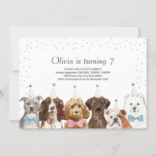 Dog Party Invitation, Dog Birthday Invitation Kaart