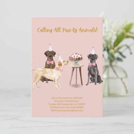 Dog Party Invitation, Dog Birthday Invitation Kaart (Staand voorkant)