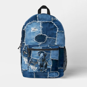 Dog Patchwork Art Denim Bedrukte Rugzak