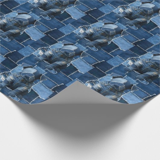 Dog Patchwork Art Denim Cadeaupapier (Hoek)