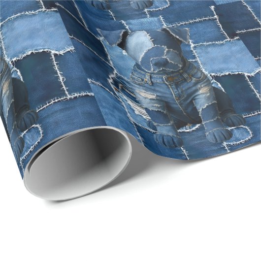 Dog Patchwork Art Denim Cadeaupapier (Rol Hoek)