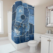 Dog Patchwork Art Denim Douchegordijn (In situ)