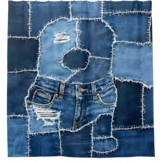 Dog Patchwork Art Denim Douchegordijn (Voorkant)
