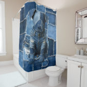 Dog Patchwork Art Denim Douchegordijn (In situ)
