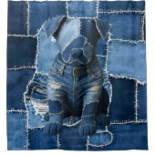 Dog Patchwork Art Denim Douchegordijn (Voorkant)
