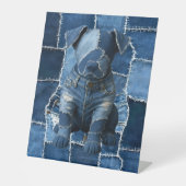 Dog Patchwork Art Denim Reclamebord Met Voetstuk (Voorkant)
