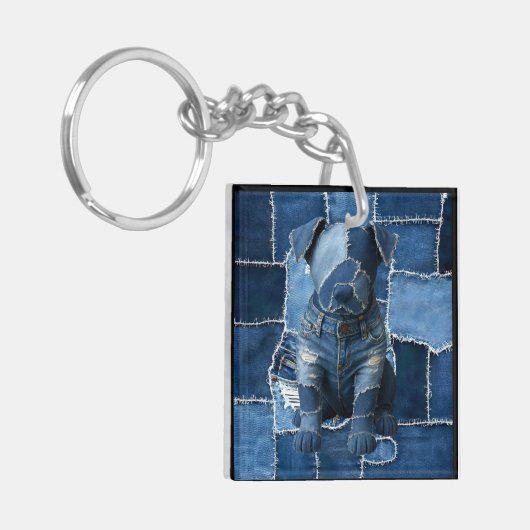 Dog Patchwork Art Denim Sleutelhanger (Voorkant Links)