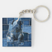 Dog Patchwork Art Denim Sleutelhanger (Achterkant)