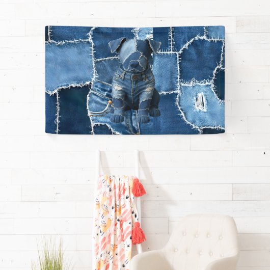 Dog Patchwork Art Denim Spandoek (Insitu)