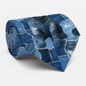 Dog Patchwork Art Denim Stropdas (Opgerold)