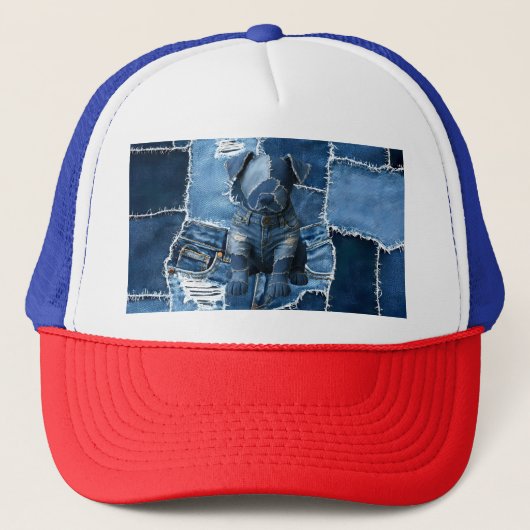 Dog Patchwork Art Denim Trucker Pet (Voorkant)