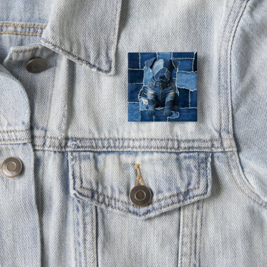 Dog Patchwork Art Denim Vierkante Button 5,1 Cm (In situ)