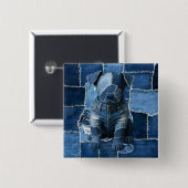 Dog Patchwork Art Denim Vierkante Button 5,1 Cm (Voorkant /achterkant)