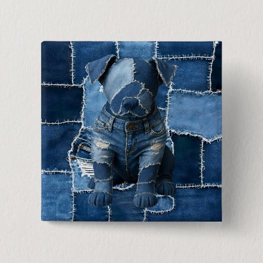 Dog Patchwork Art Denim Vierkante Button 5,1 Cm (Voorkant)