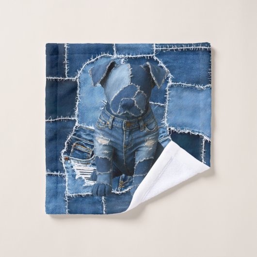 Dog Patchwork Art Denim Washandje (Wasdoekje)