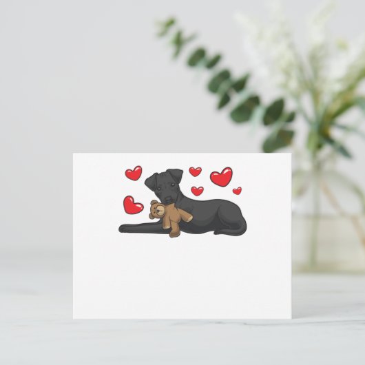 Dog patterdale terrier met gevulde diertjes briefkaart (Staand voorkant)