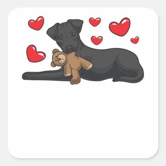 Dog patterdale terrier met gevulde diertjes vierkante sticker (Voorkant)