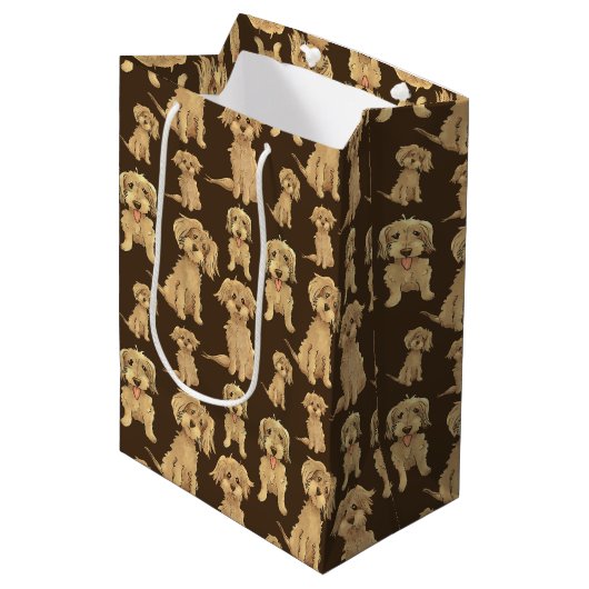 Dog Pattern Brown labradole goudendoedle Medium Cadeauzakje (Voorkant Gekanteld)