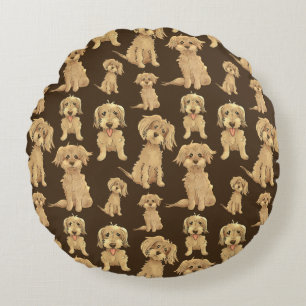 Dog Pattern Brown labradole goudendoedle Rond Kussen