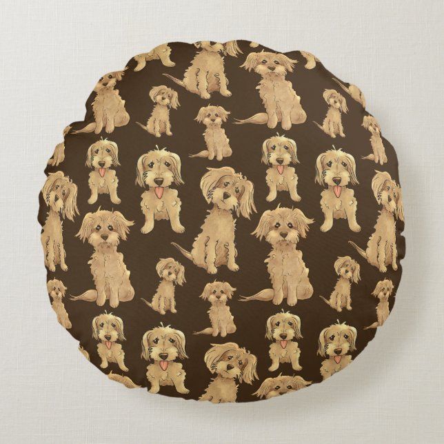 Dog Pattern Brown labradole goudendoedle Rond Kussen (Voorkant)