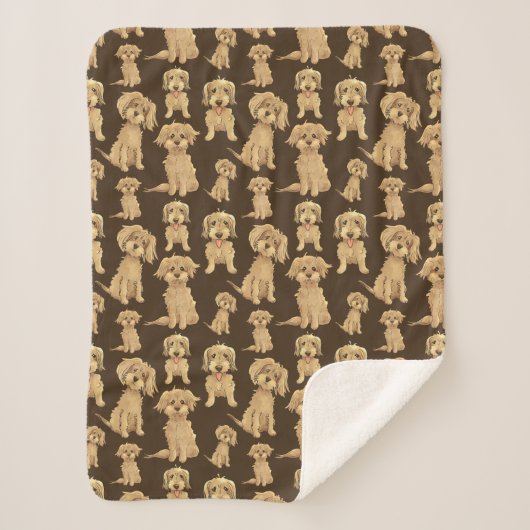 Dog Pattern Brown labradole goudendoedle Sherpa Deken (Voorkant)