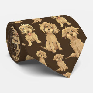 Dog Pattern Brown labradole goudendoedle Stropdas