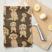 Dog Pattern Brown labradole goudendoedle Theedoek (Quarter Fold)