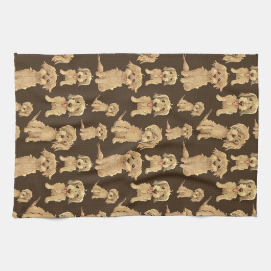 Dog Pattern Brown labradole goudendoedle Theedoek (Horizontaal)